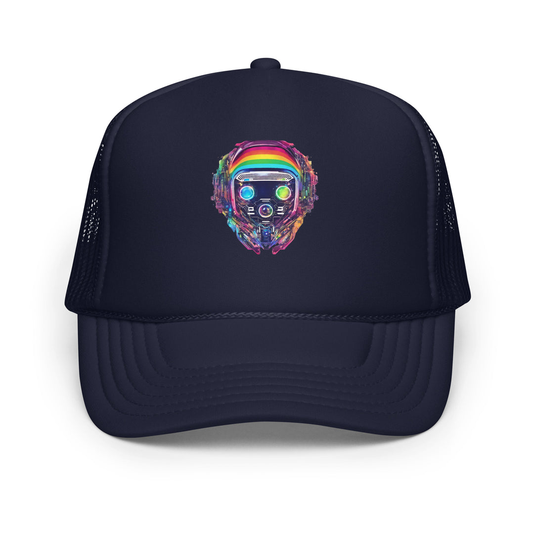 Cyberpunk Rainbow Foam Trucker Hat | Everyday AI-Designed 18 - Navy