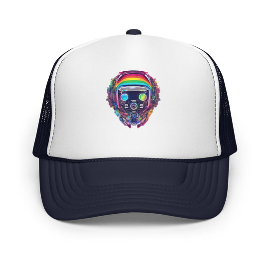Cyberpunk Rainbow Foam Trucker Hat | Everyday AI-Designed 18 - Navy/ White/ Navy