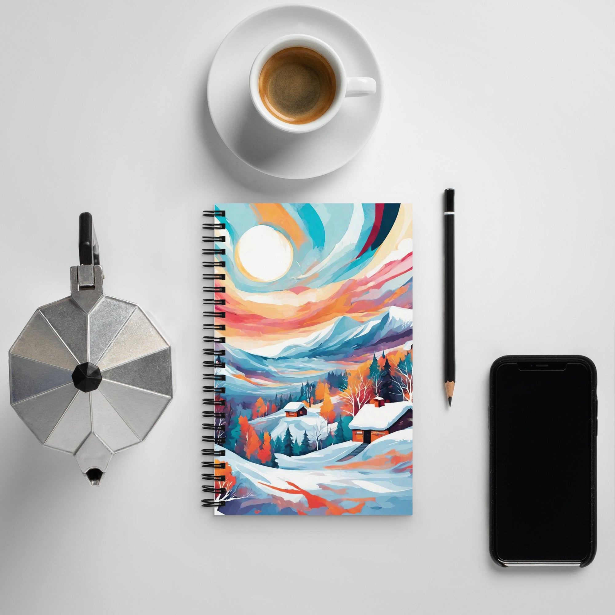 Abstract Spiral Notebook with AI-designed cover, front view