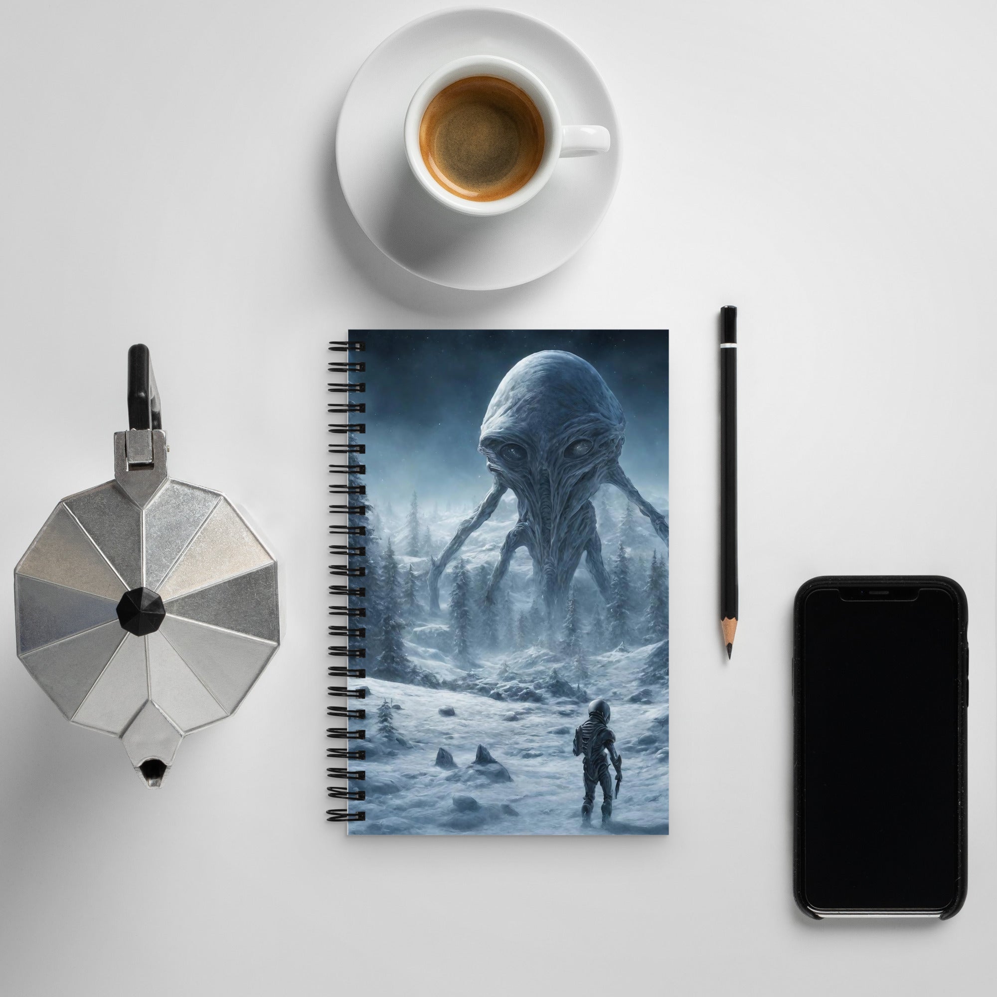 Alien Landscape Spiral Notebook with AI-designed cover, front view