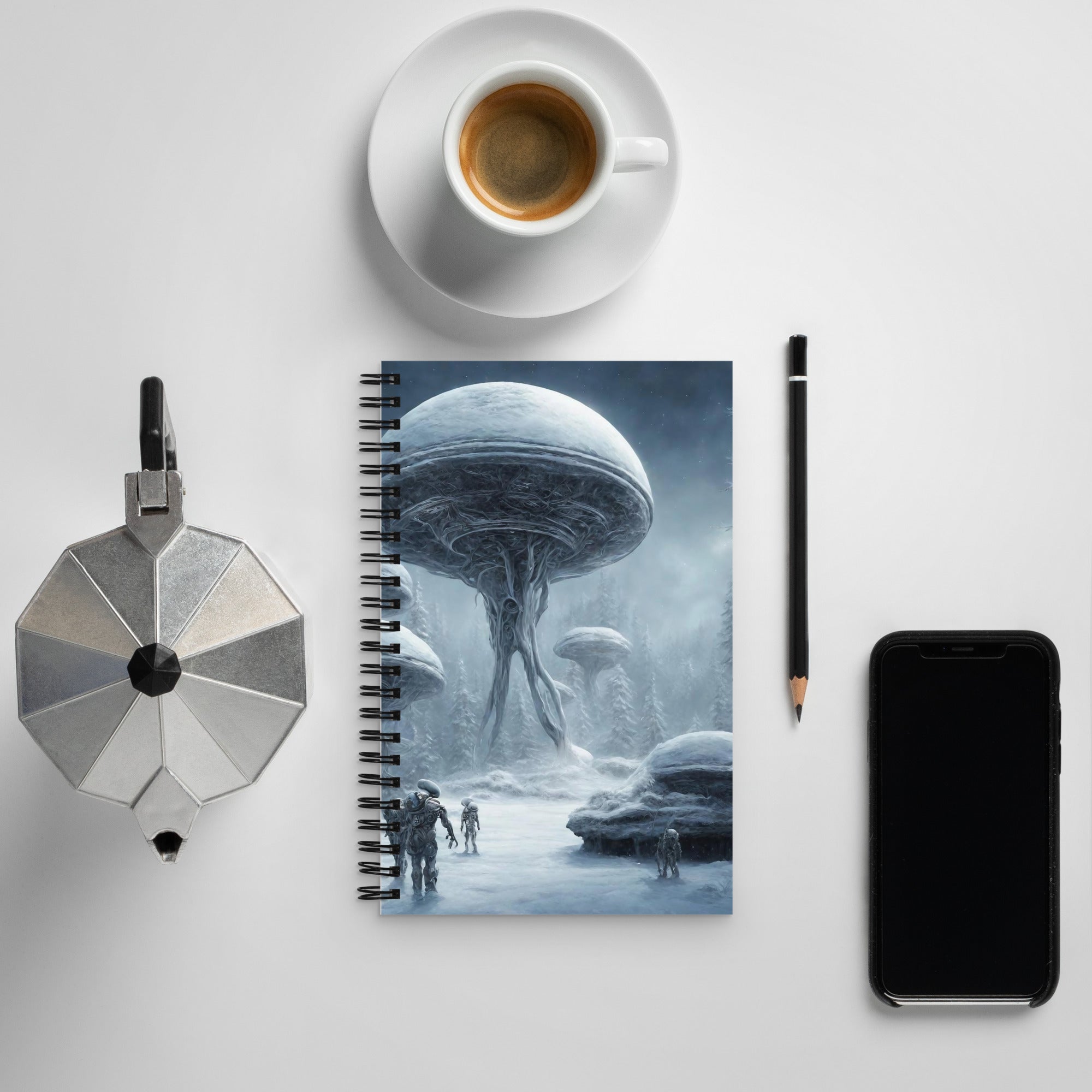 Alien Landscape Spiral Notebook with AI-designed cover, front view