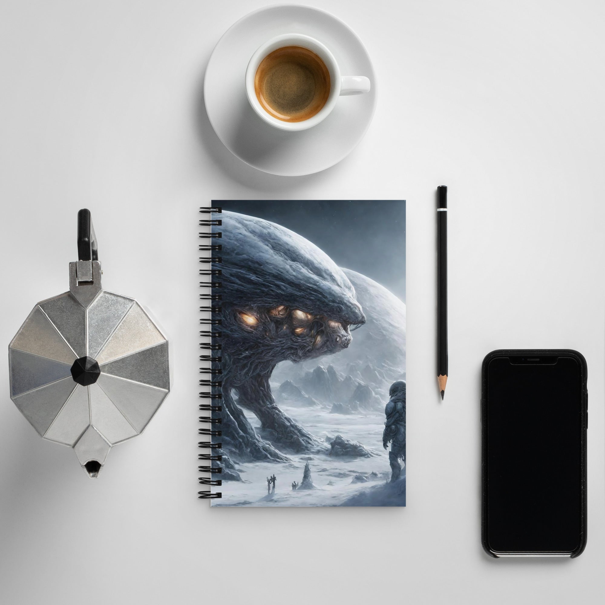 Alien Landscape Spiral Notebook with AI-designed cover, front view