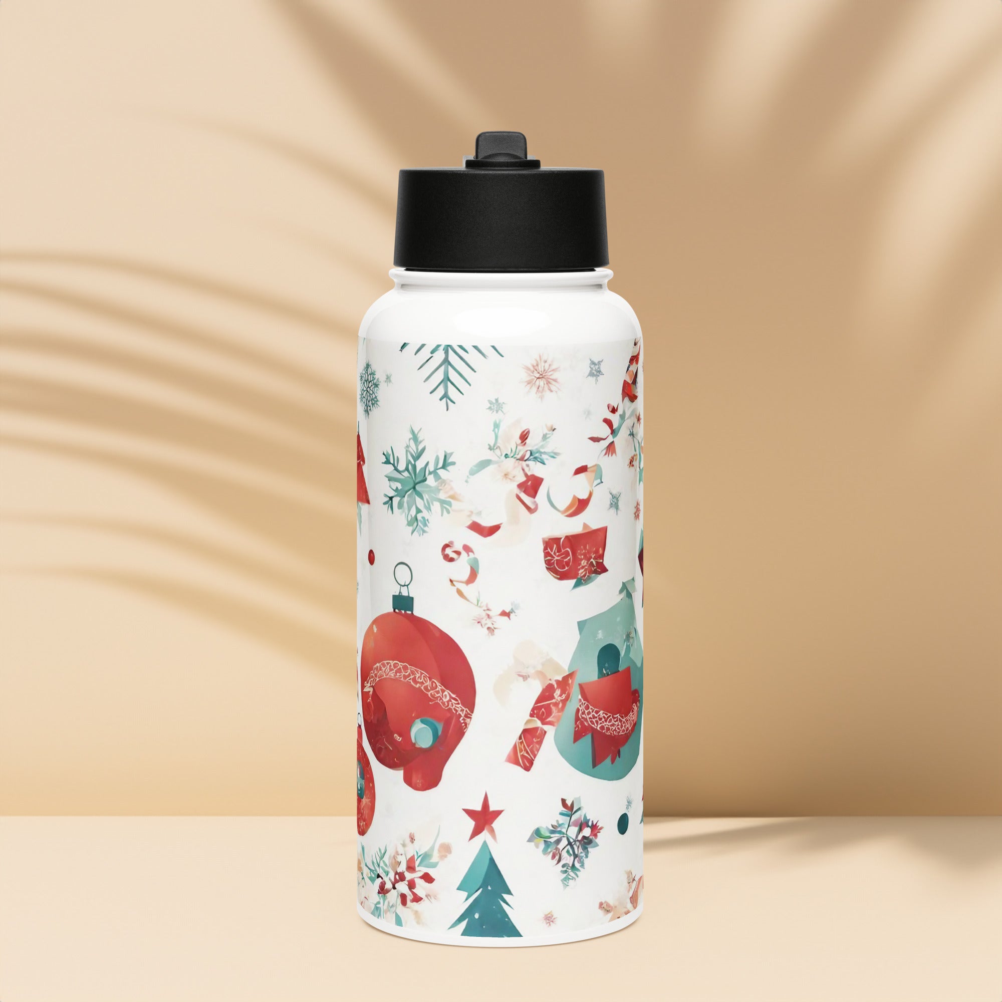Abstract Art Water Bottle — Christmas Collection — front view showing swirling abstract festive print
