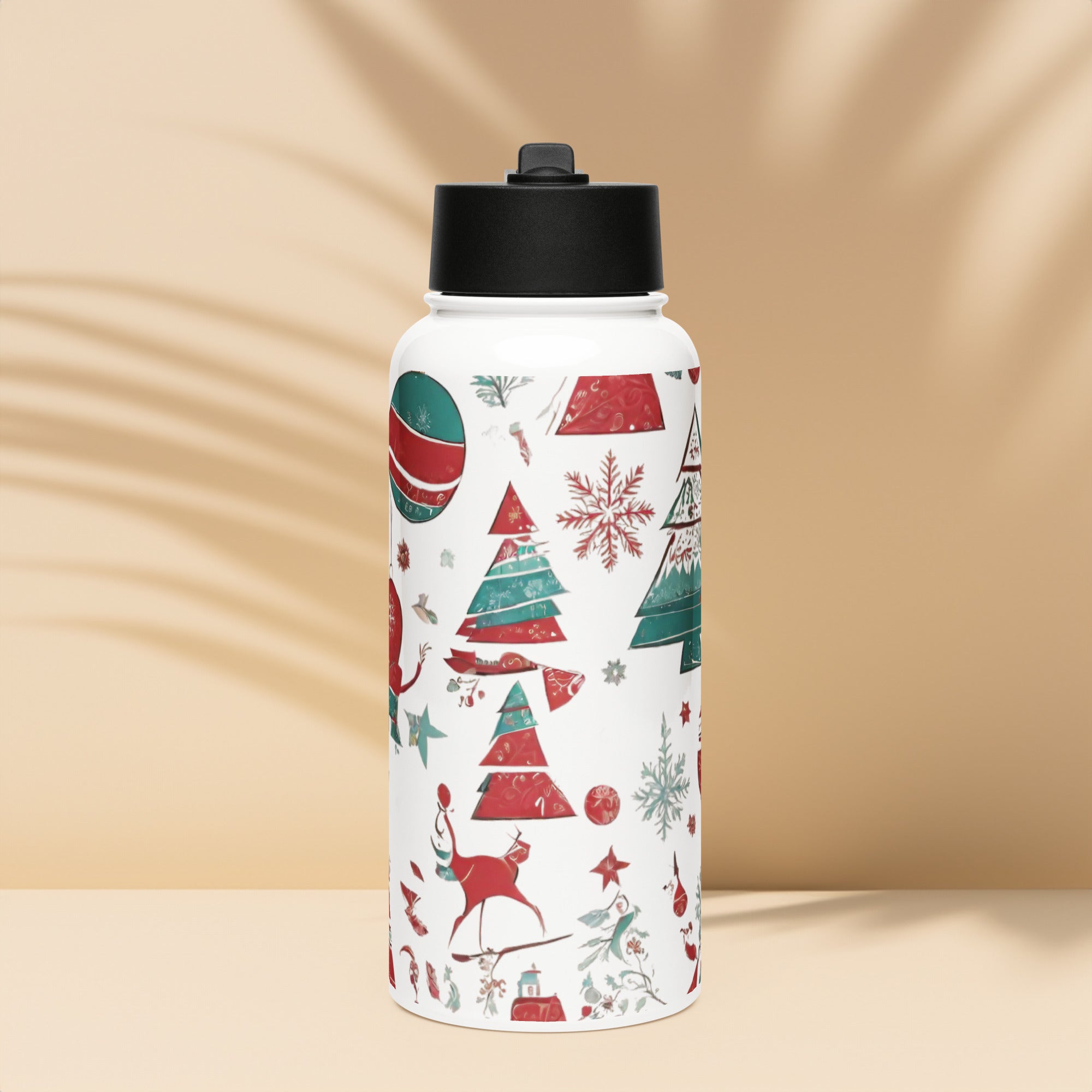 Abstract Art Water Bottle — Christmas Edition — front view showing swirling abstract festive print