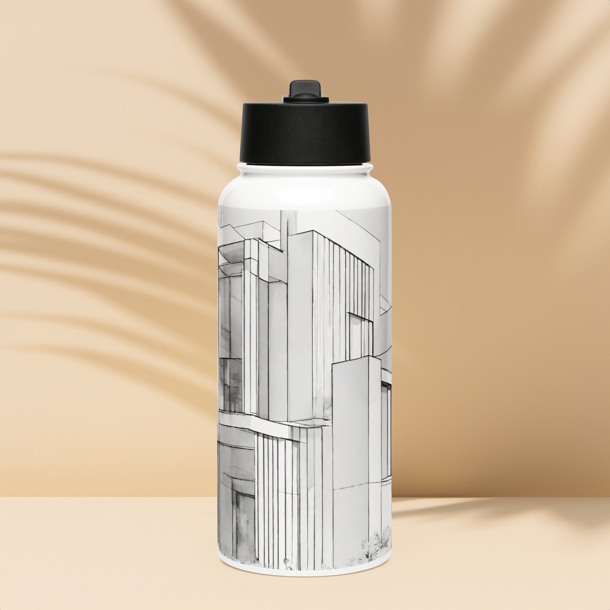 Architectural Water Bottle — Christmas Edition — front view showing geometric architectural festive print