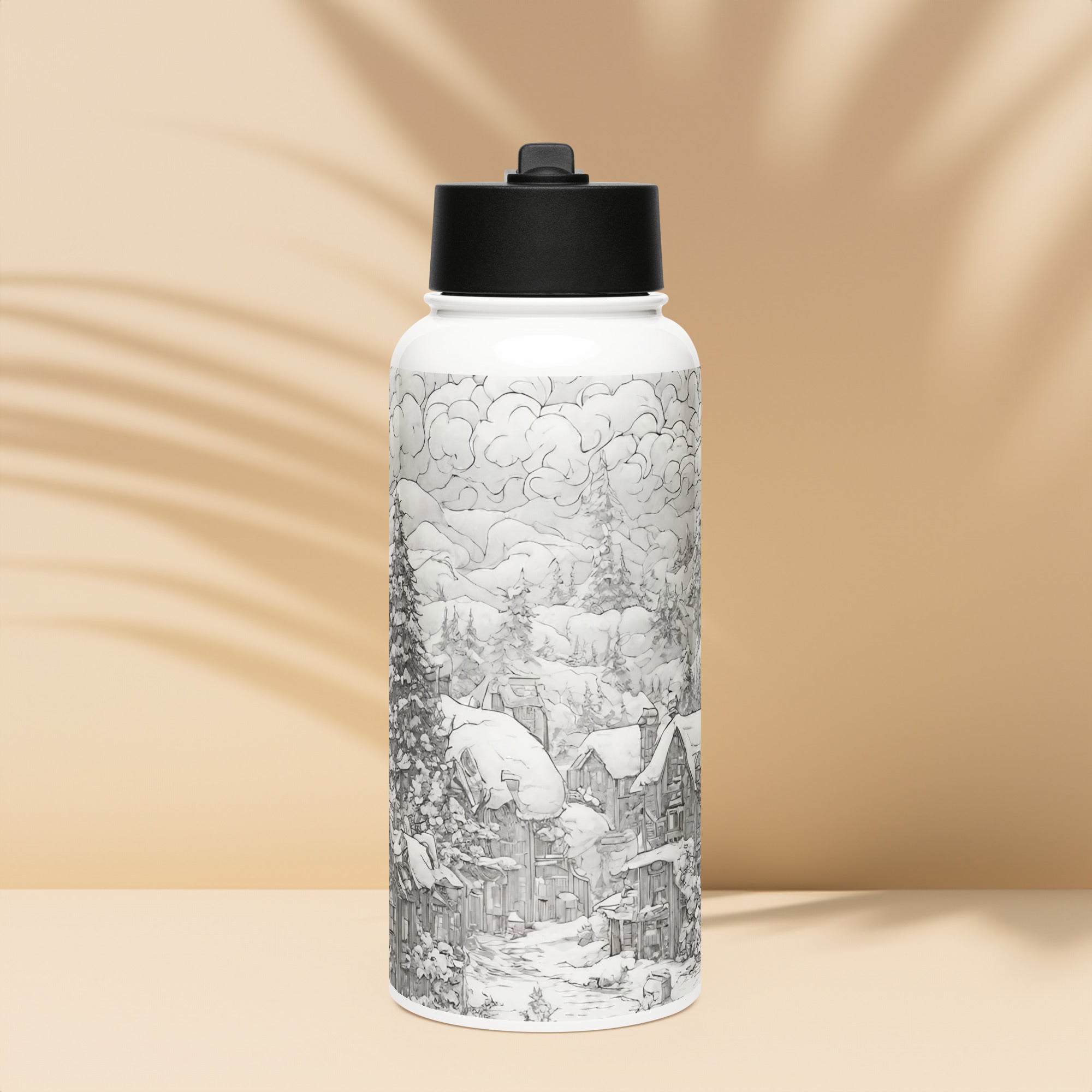 Comic Art Water Bottle — Christmas Collection — front view showing bold comic art festive print