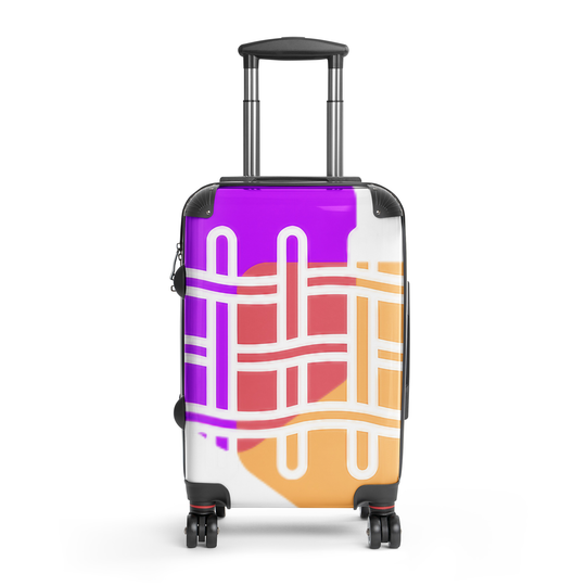 WhatUWant2Buy Logo Suitcase — AI-Designed All-Over Print — front view showing WhatUWant2Buy logo print