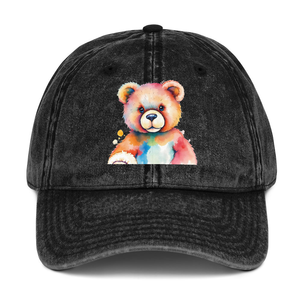 Teddy Bear Watercolor Vintage Cotton Twill Cap, Everyday AI-Designed 1, main view