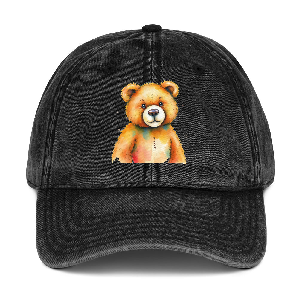 Teddy Bear Watercolor Vintage Cotton Twill Cap, Everyday AI-Designed 2, main view