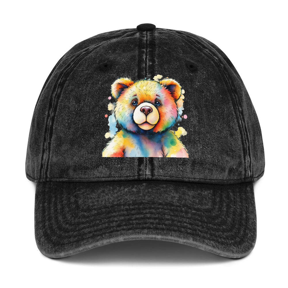 Teddy Bear Watercolor Vintage Cotton Twill Cap, Everyday AI-Designed 3, main view