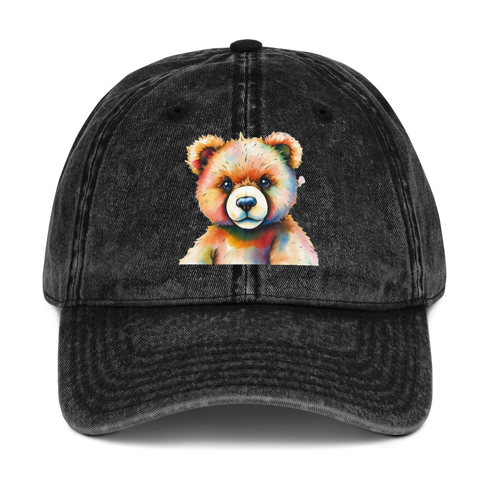 Teddy Bear Watercolor Vintage Cotton Twill Cap, Everyday AI-Designed 4, main view