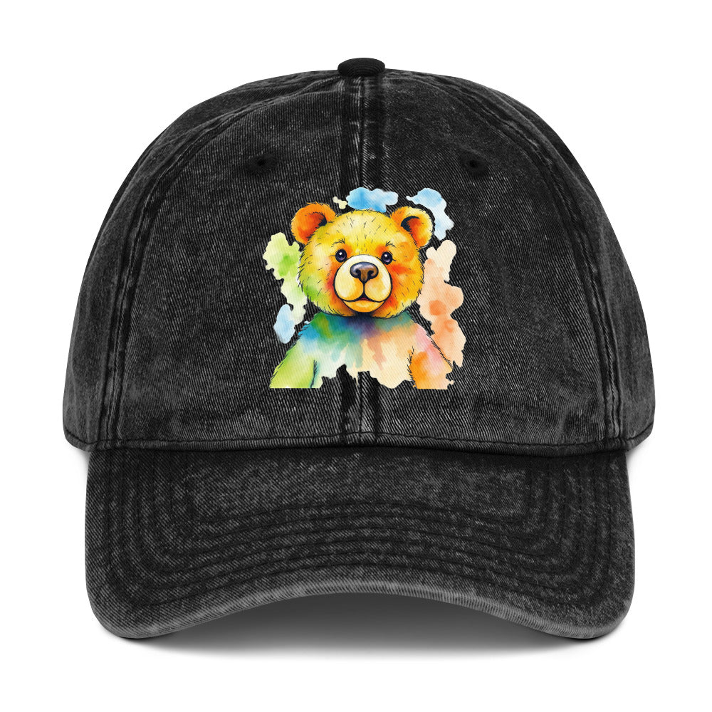 Teddy Bear Watercolor Vintage Cotton Twill Cap, Everyday AI-Designed 5, main view