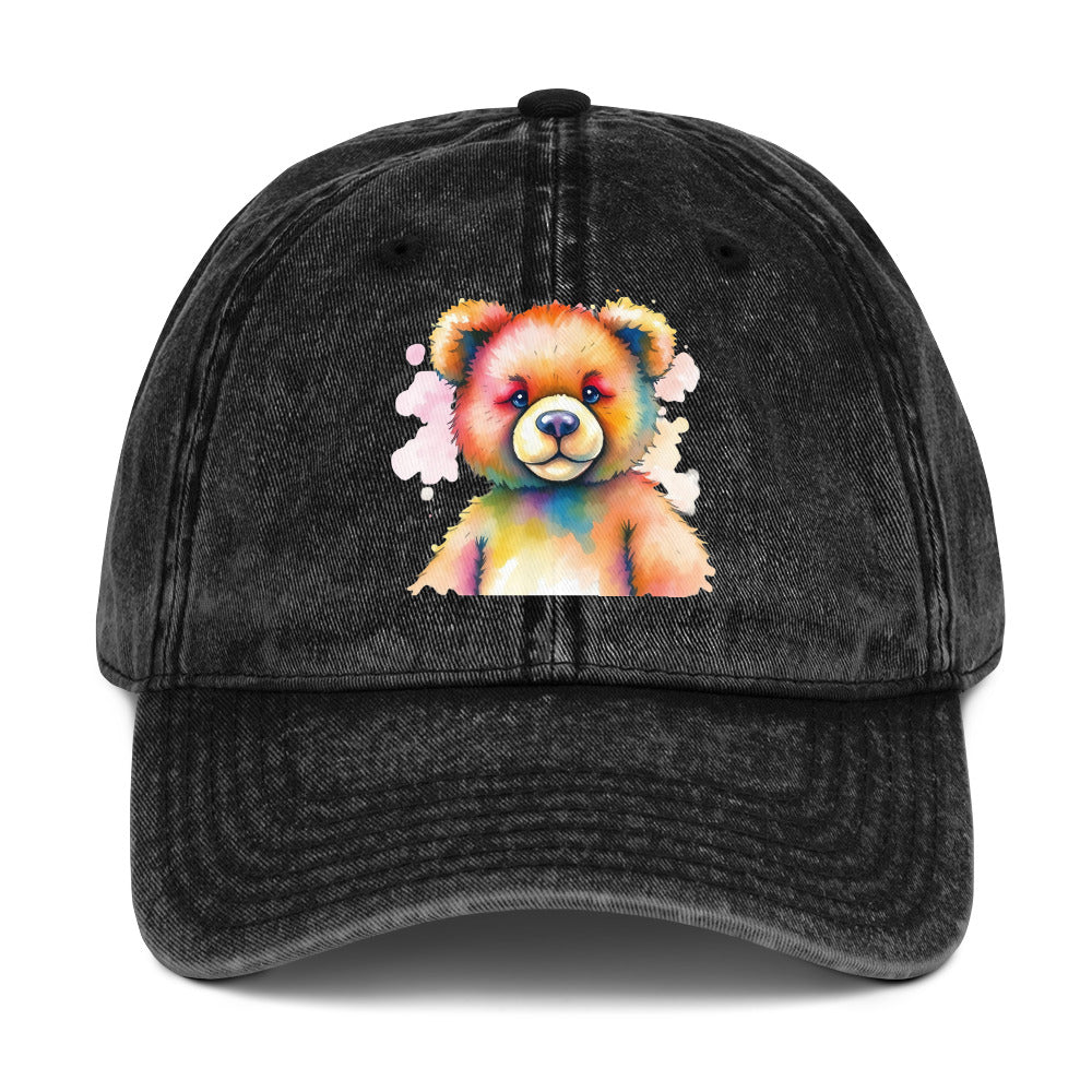 Teddy Bear Watercolor Vintage Cotton Twill Cap | Everyday AI-Designed 8