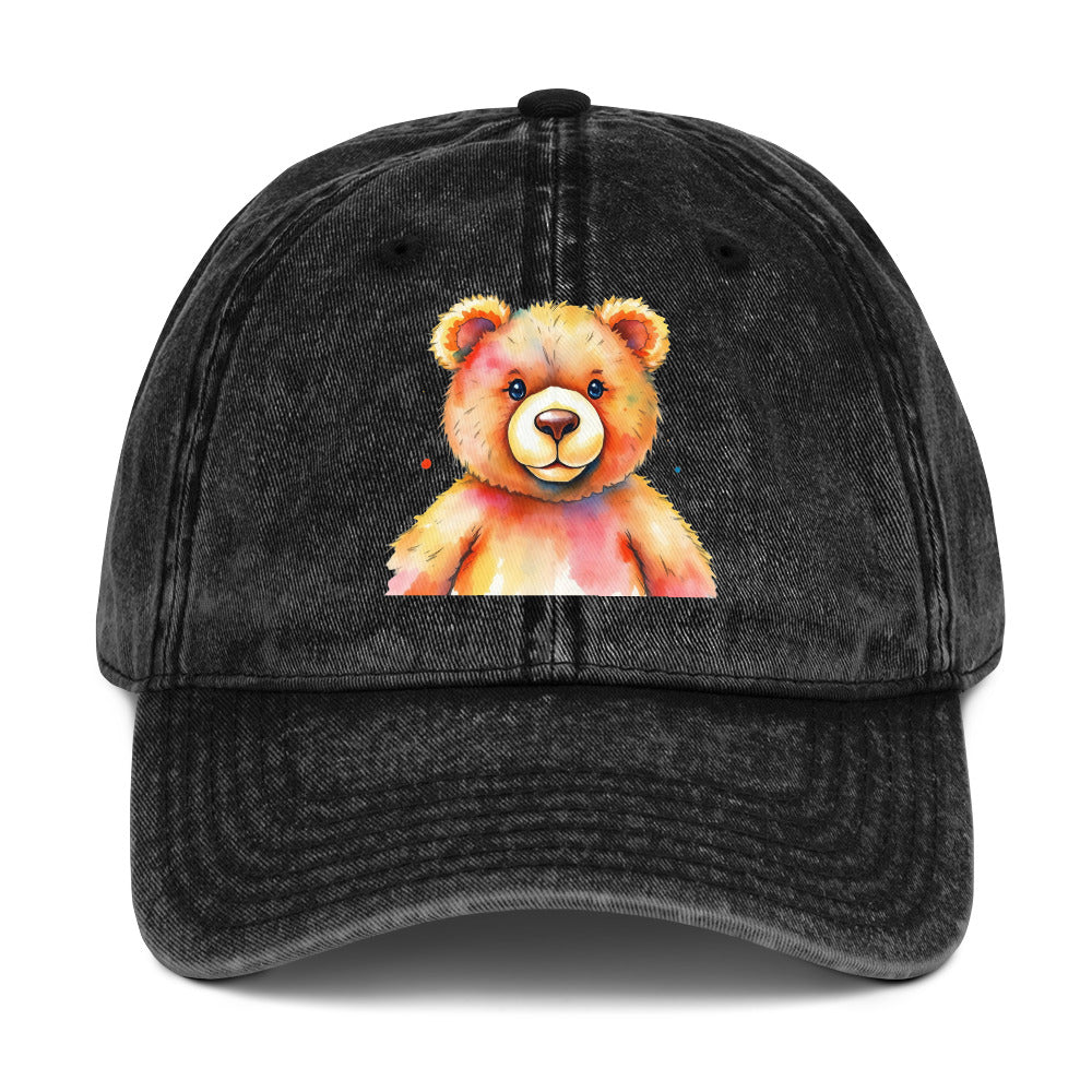 Teddy Bear Watercolor Vintage Cotton Twill Cap | Everyday AI-Designed 11