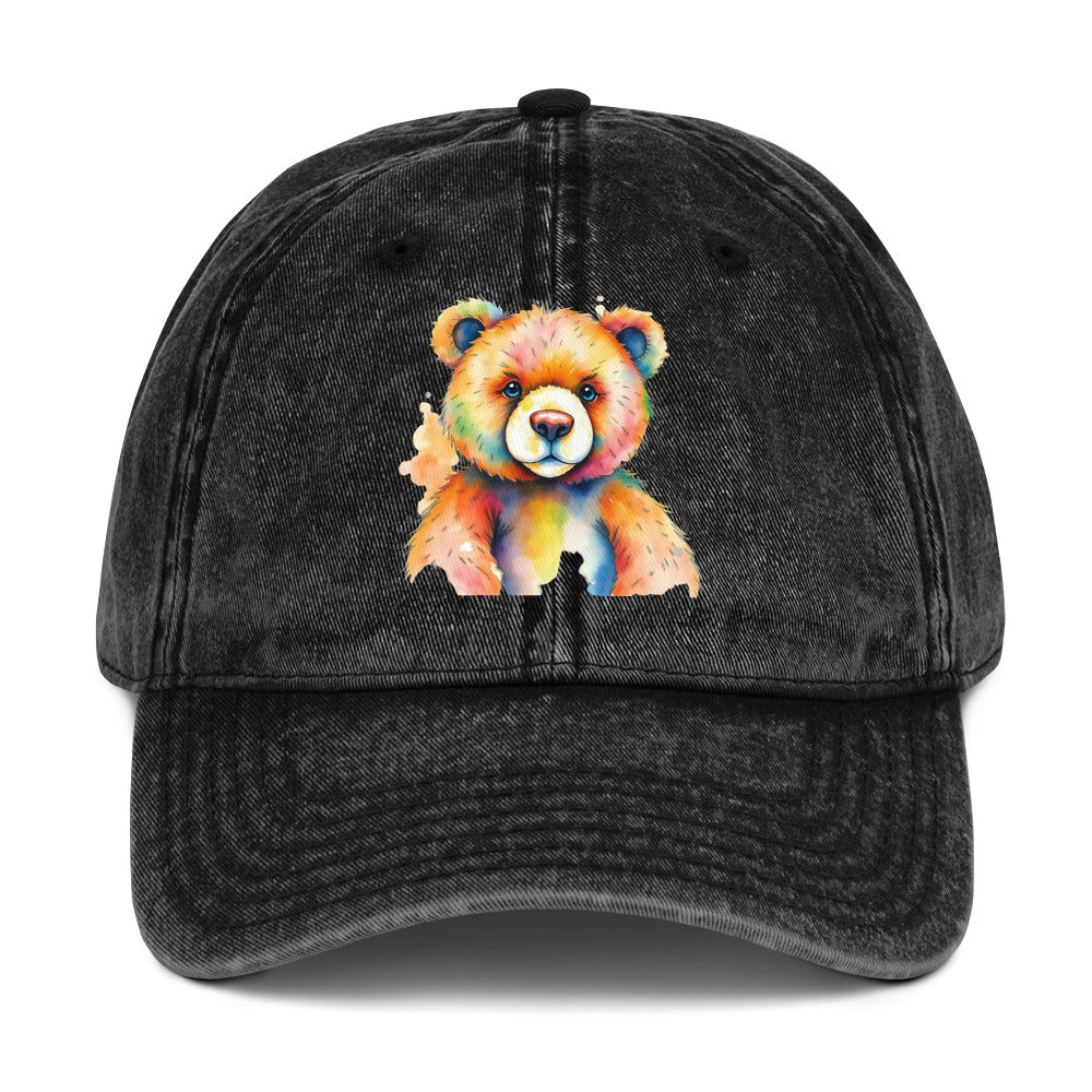 Teddy Bear Watercolor Vintage Cotton Twill Cap | Everyday AI-Designed 12