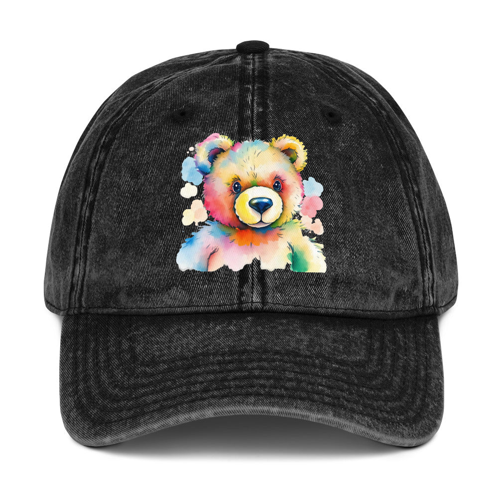 Teddy Bear Watercolor Vintage Cotton Twill Cap, Everyday AI-Designed 13, main view
