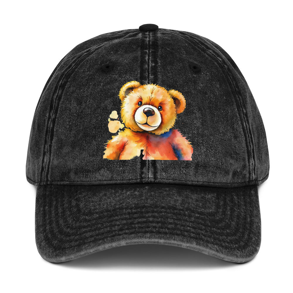 Teddy Bear Watercolor Vintage Cotton Twill Cap | Everyday AI-Designed 15