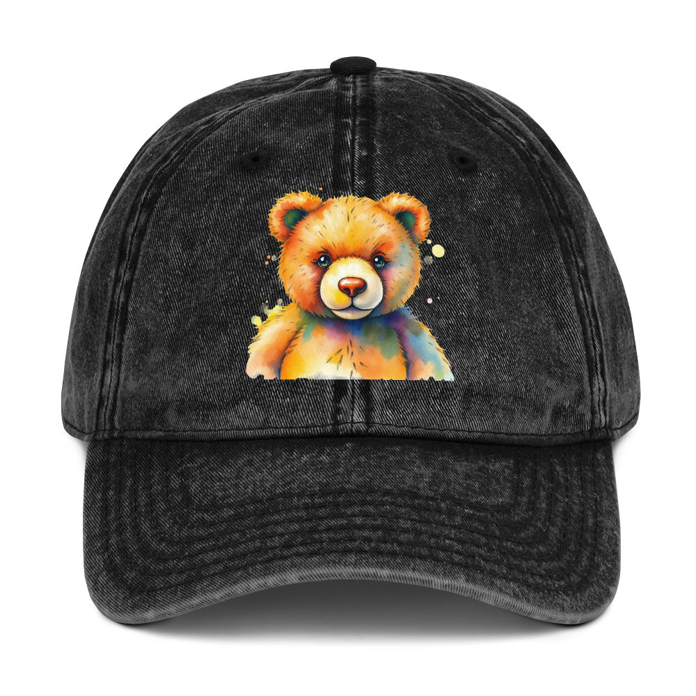 Teddy Bear Watercolor Vintage Cotton Twill Cap | Everyday AI-Designed 16