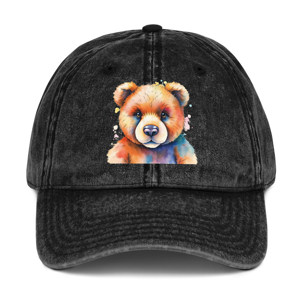 Teddy Bear Watercolor Vintage Cotton Twill Cap, Everyday AI-Designed 17, main view