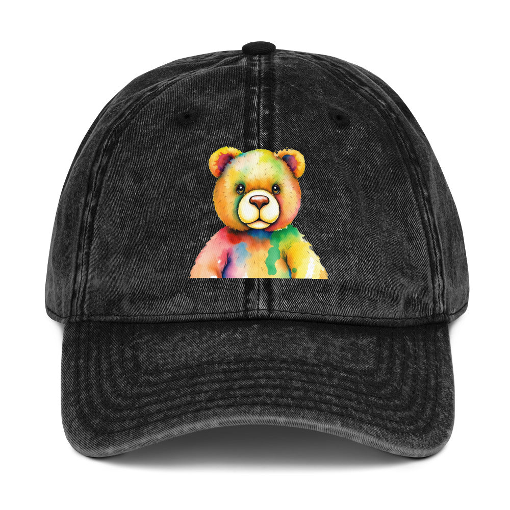 Teddy Bear Watercolor Vintage Cotton Twill Cap | Everyday AI-Designed 19