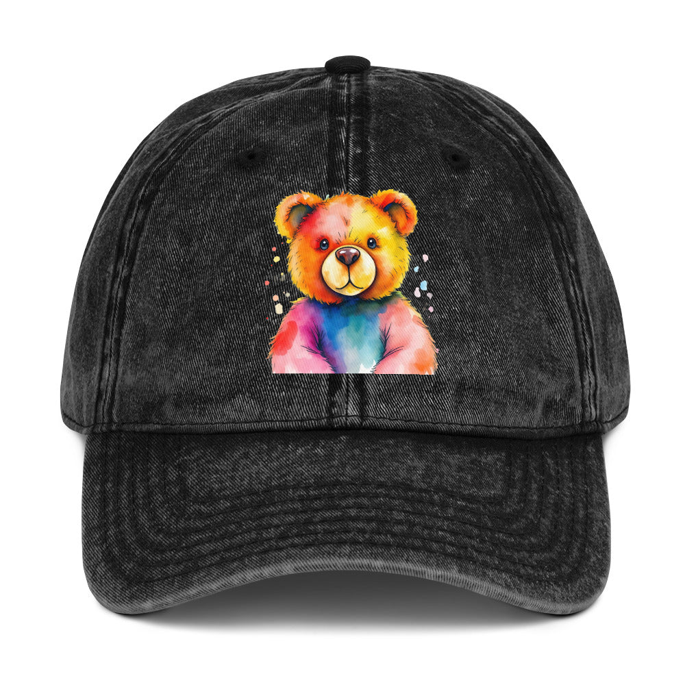Teddy Bear Watercolor Vintage Cotton Twill Cap | Everyday AI-Designed 20