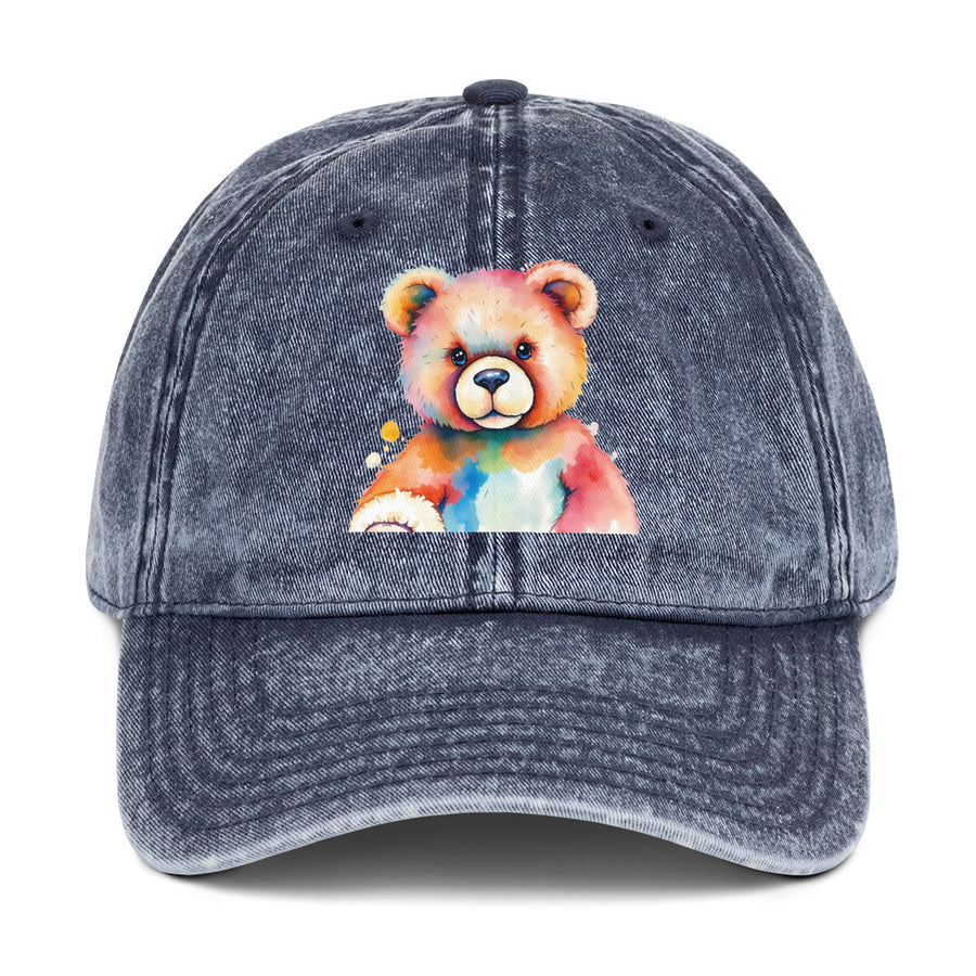 Teddy Bear Watercolor Vintage Cotton Twill Cap, Everyday AI-Designed 1, view 2