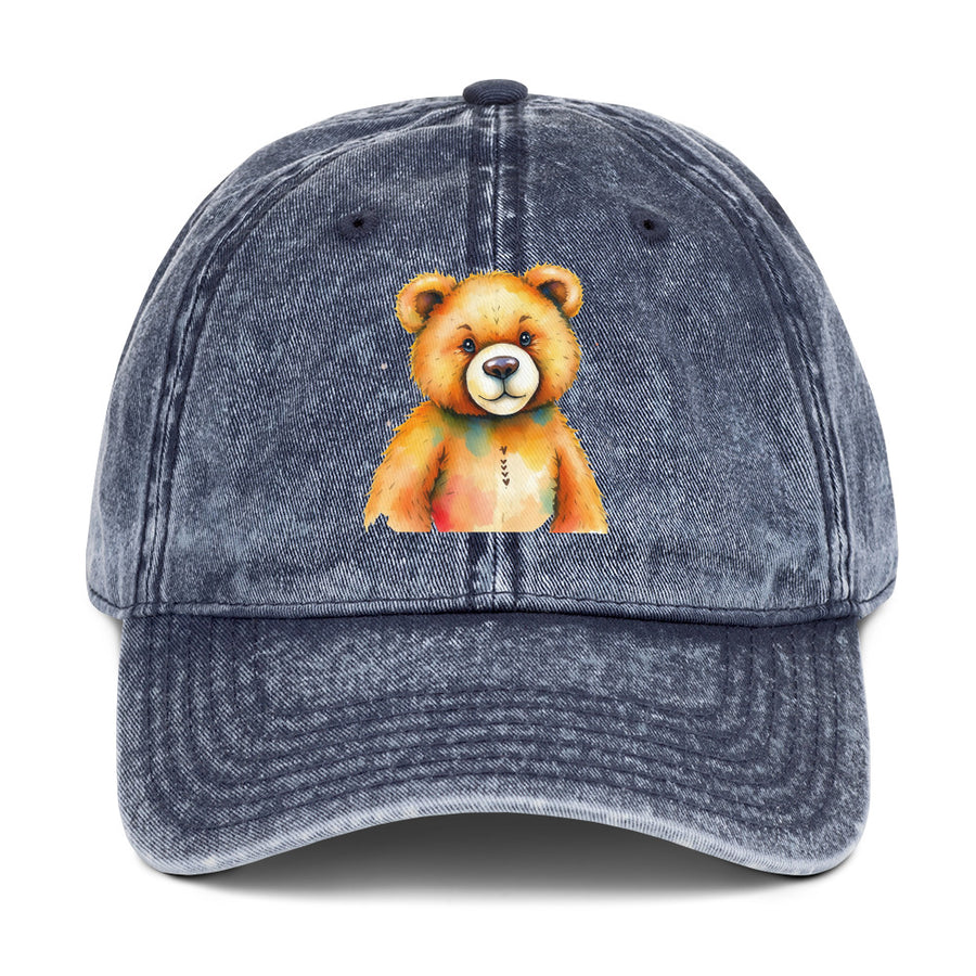Teddy Bear Watercolor Vintage Cotton Twill Cap, Everyday AI-Designed 2, view 2