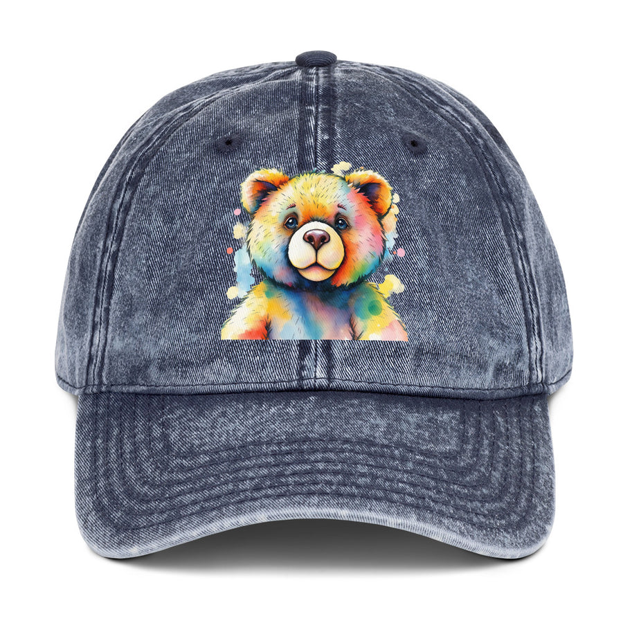 Teddy Bear Watercolor Vintage Cotton Twill Cap, Everyday AI-Designed 3, view 2