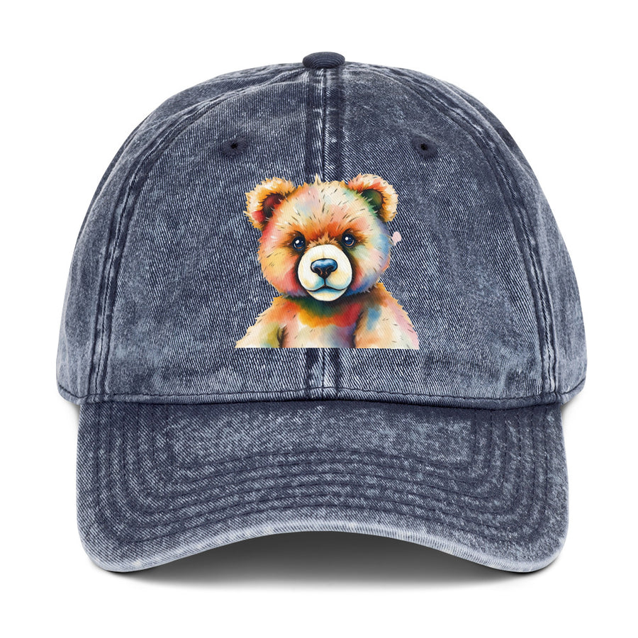 Teddy Bear Watercolor Vintage Cotton Twill Cap, Everyday AI-Designed 4, view 2