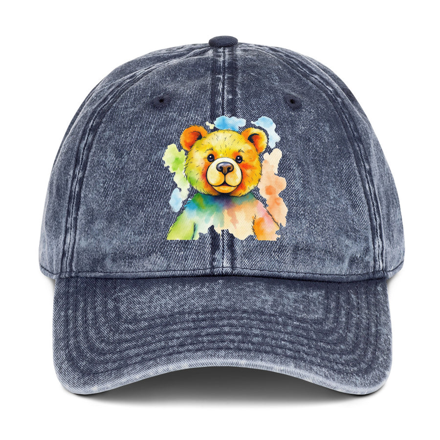 Teddy Bear Watercolor Vintage Cotton Twill Cap, Everyday AI-Designed 5, view 2