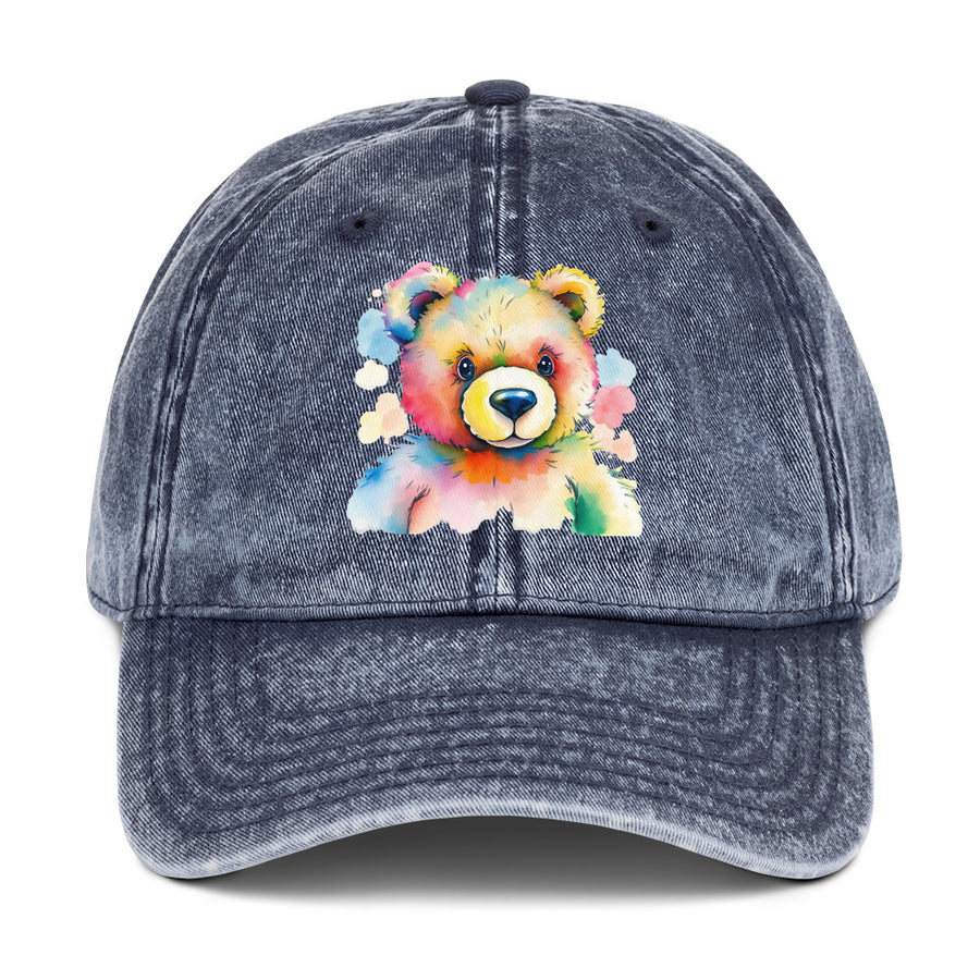 Teddy Bear Watercolor Vintage Cotton Twill Cap, Everyday AI-Designed 13, view 2