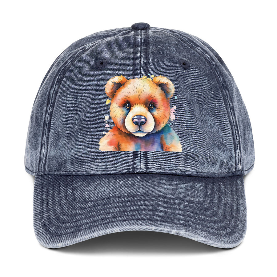 Teddy Bear Watercolor Vintage Cotton Twill Cap, Everyday AI-Designed 17, view 2