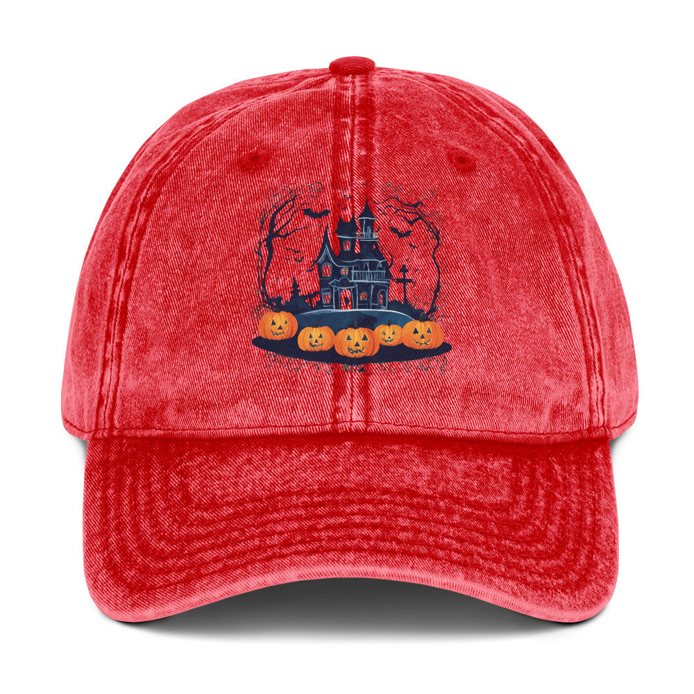 Abstract Vintage Cotton Twill Cap | Halloween AI-Designed 2 - Red