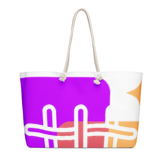 WhatUWant2Buy Logo Weekender Bag — AI-Designed All-Over Print — front view showing WhatUWant2Buy logo print