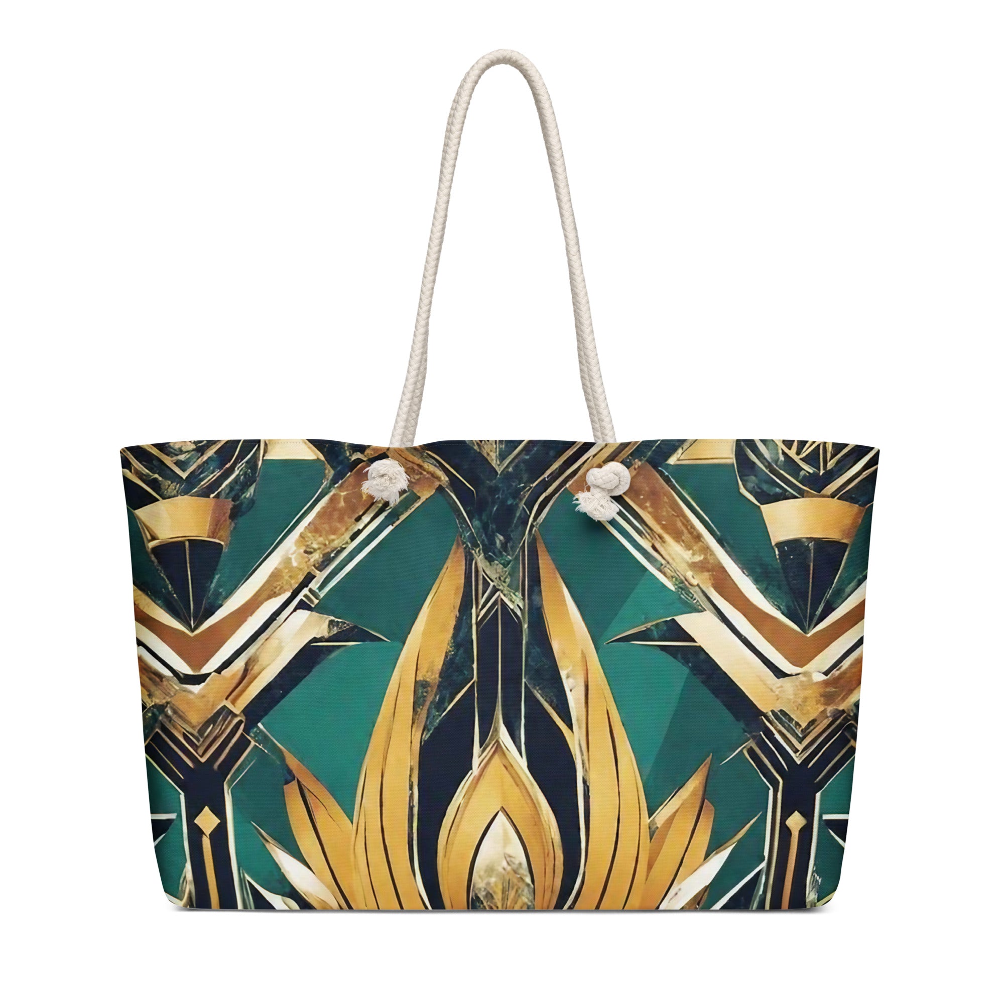 Art Deco Weekender Bag — AI-Designed All-Over Print — front view showing bold geometric Art Deco print